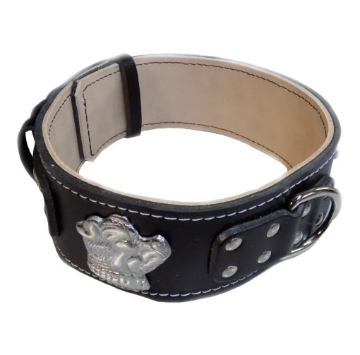Staffy 2.5 inch Black Leather Dog Collar