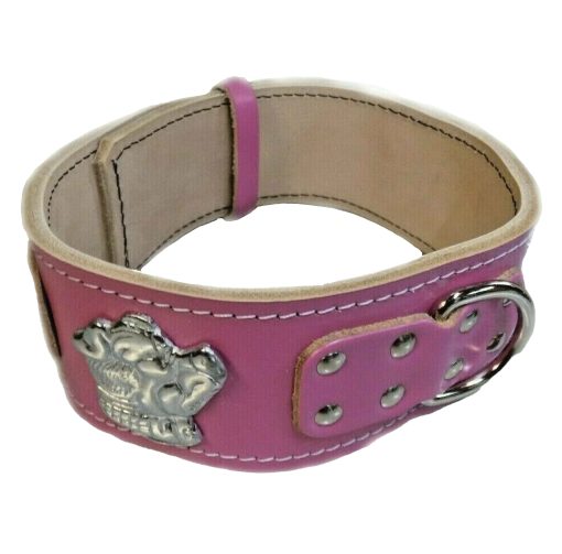 Staffy 2.5 inch Deep Pink Leather Dog Collar
