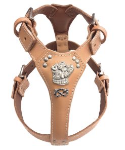 Staffy Beige Leather Dog Harness