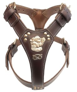 Staffy Chocolate Brown Leather Dog Harness