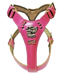 Staffy Deep Pink Leather Dog Harness