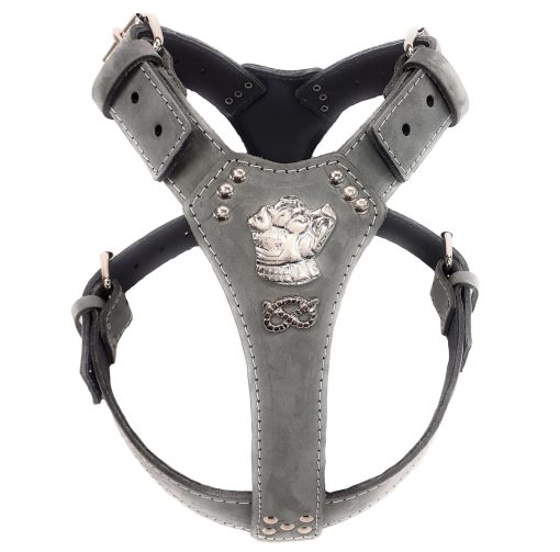 Staffy Grey Leather Dog Harness