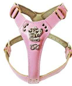 Elegant Pink Leather Dog Harness
