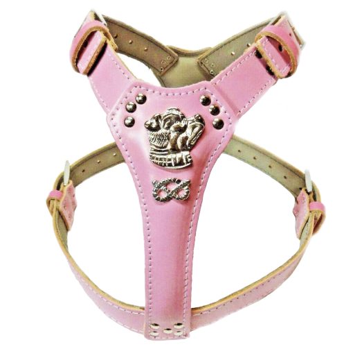Elegant Pink Leather Dog Harness