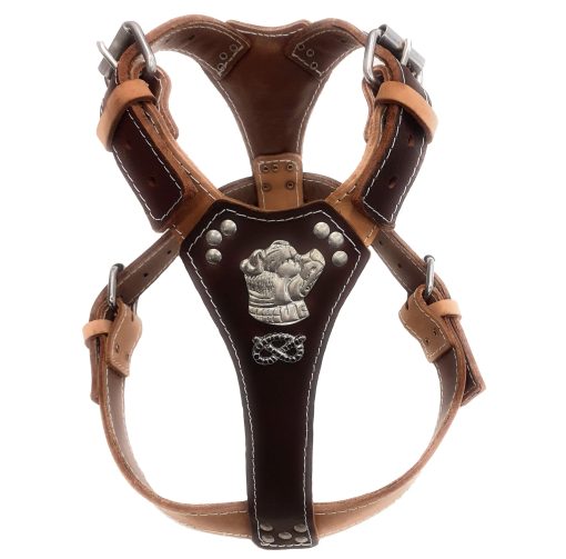 Staffy Two Tone Beige Brown Leather Dog Harness