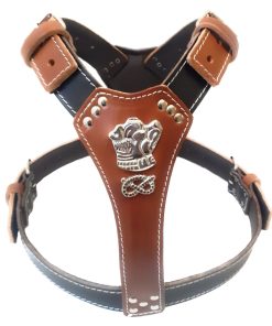 Staffy Two Tone Brown & Black Leather Dog Harness