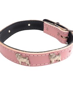 Baby Pink Leather Dog Collar with Pug