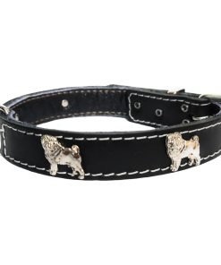 Black Leather Dog Collar with Pug