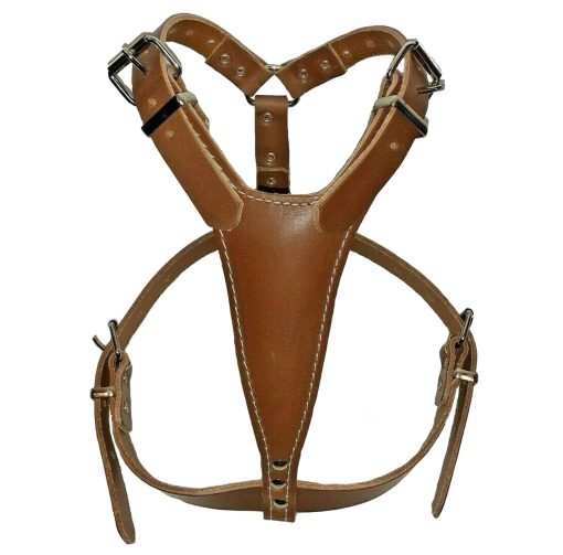 Brown Plain Leather Dog Harness