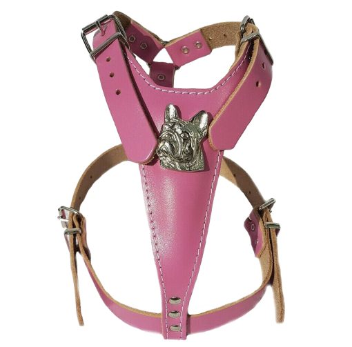 Deep Pink Leather Dog Harness