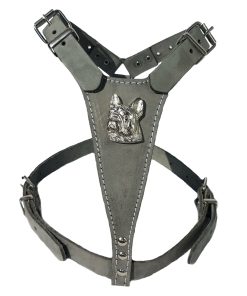 Grey Leather Dog Harness