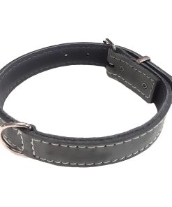 Simple Grey Plain Leather Dog Collar
