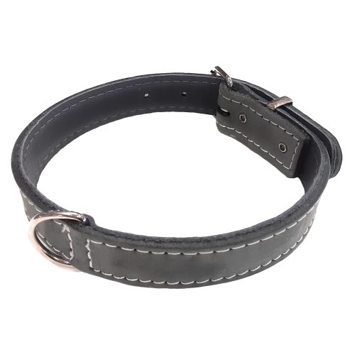 Simple Grey Plain Leather Dog Collar